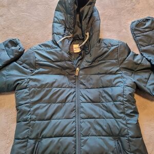 LADIES ROXY HOODED PUFFER JACKET SIZE SMALL BLUE EUC WARM COMFORTABLE CLASSIC